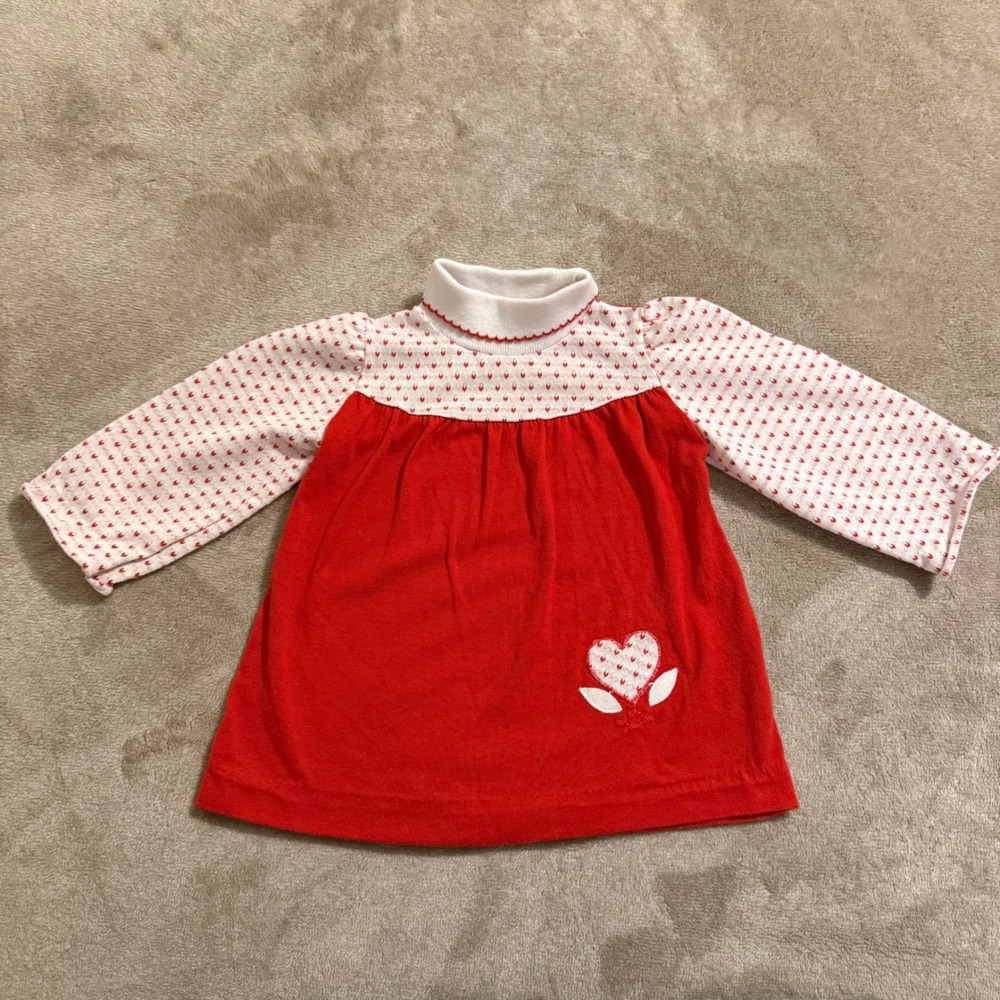 Vintage Health-tex Toddler Girls Red White Heart Mock Neck Dress 2T Made in USA